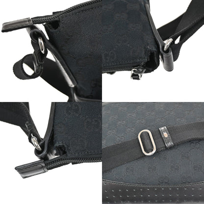 Gucci Zip Messenger Bag GG Canvas with Perforated Leather, BLACK, CANVAS, Shoulder bag