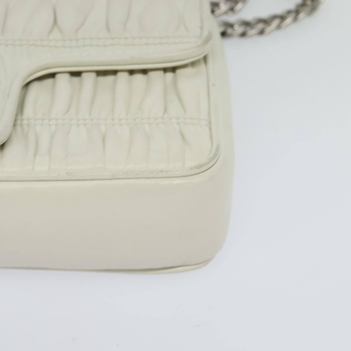 Prada Chain Flap Shoulder Bag Nappa Gaufre, WHITE, LEATHER, Shoulder bag