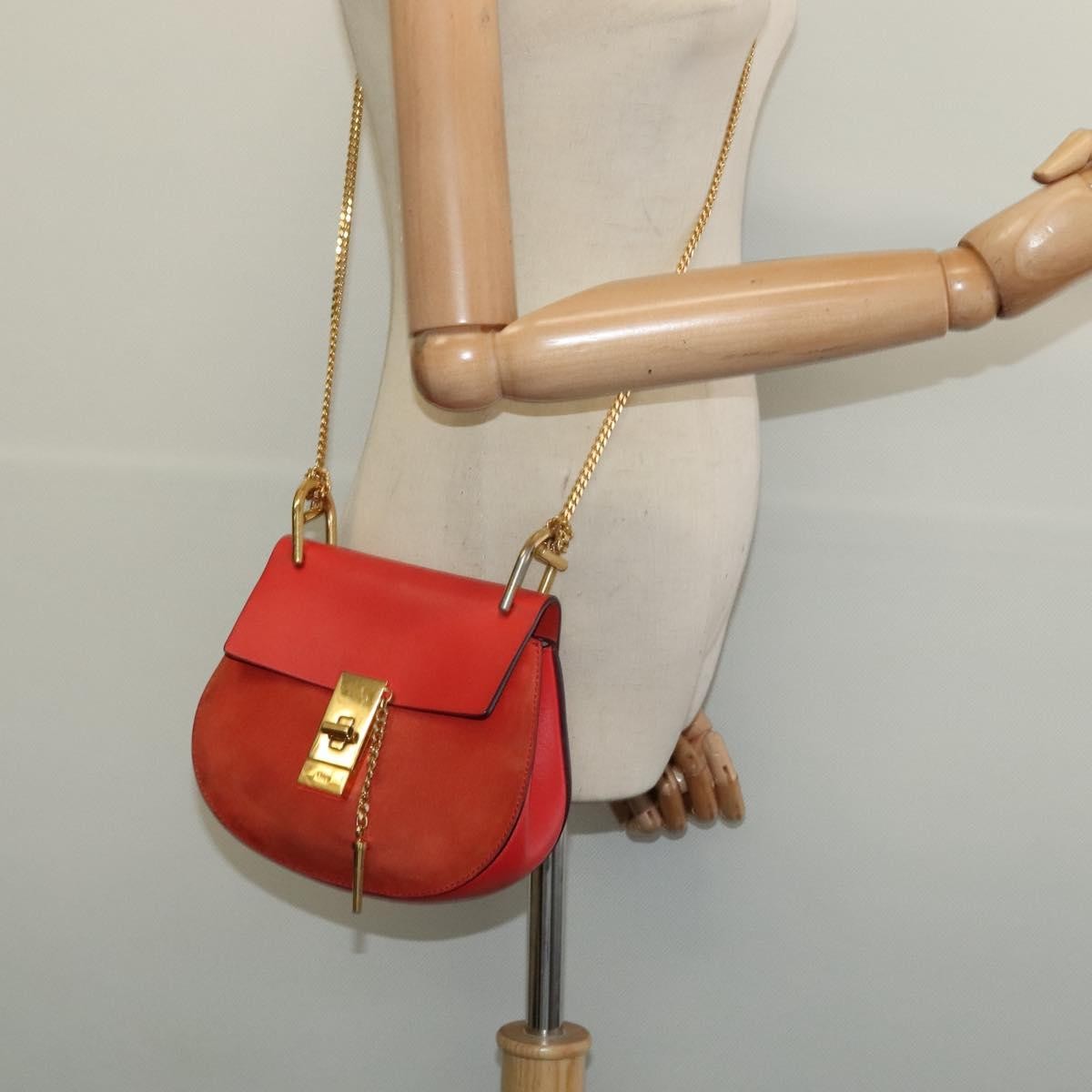 Chloe Drew Crossbody Bag Leather and Suede, RED, SUEDE, Shoulder bag
