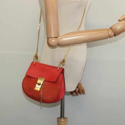 Chloe Drew Crossbody Bag Leather and Suede, RED, SUEDE, Shoulder bag