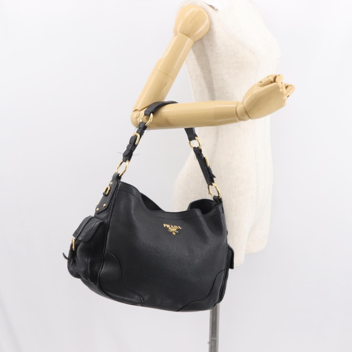 Prada Side Pocket Hobo Vitello Daino, BLACK, LEATHER, Shoulder bag