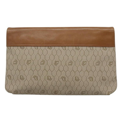 Christian Dior Vintage Honeycomb Zip Pouch Canvas and Leather, BEIGE, CANVAS, Clutche & pouche