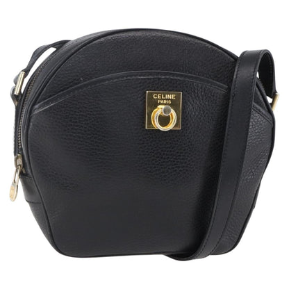 Celine Vintage Triomphe Shoulder Bag Leather, BLACK, LEATHER, Shoulder bag