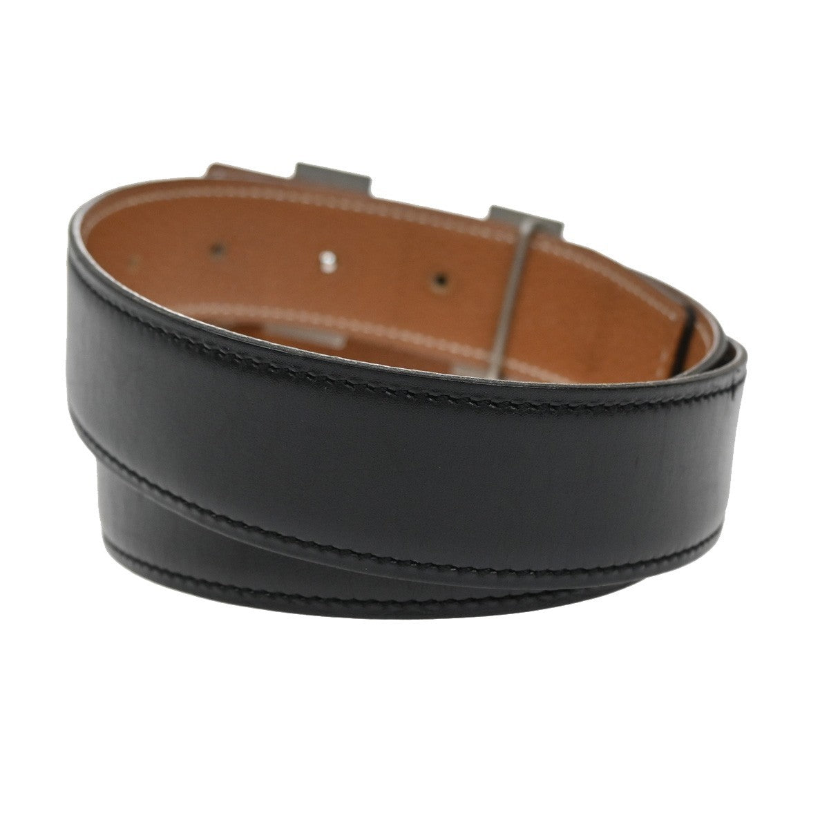 Hermes Constance Reversible Belt Leather, BLACK, LEATHER, Belts