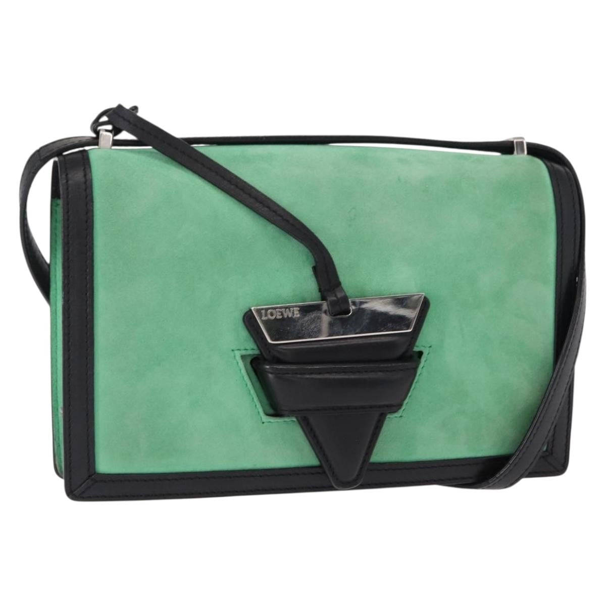 Loewe Barcelona Shoulder Bag Suede with Leather, GREEN, SUEDE, Shoulder bag