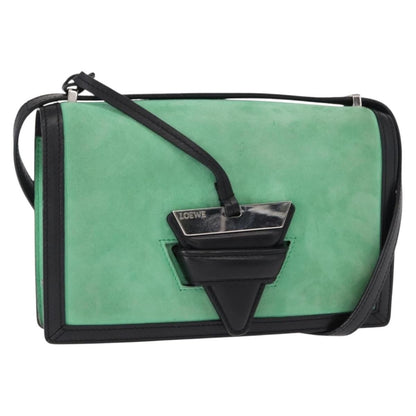 Loewe Barcelona Shoulder Bag Suede with Leather, GREEN, SUEDE, Shoulder bag