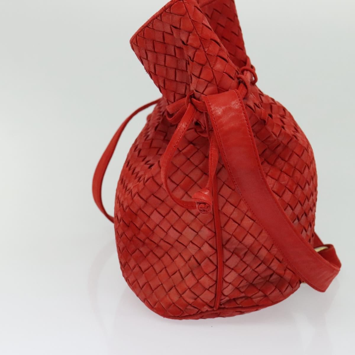 Bottega Veneta Drawstring Tassel Bucket Bag Intrecciato Nappa, RED, LEATHER, Shoulder bag