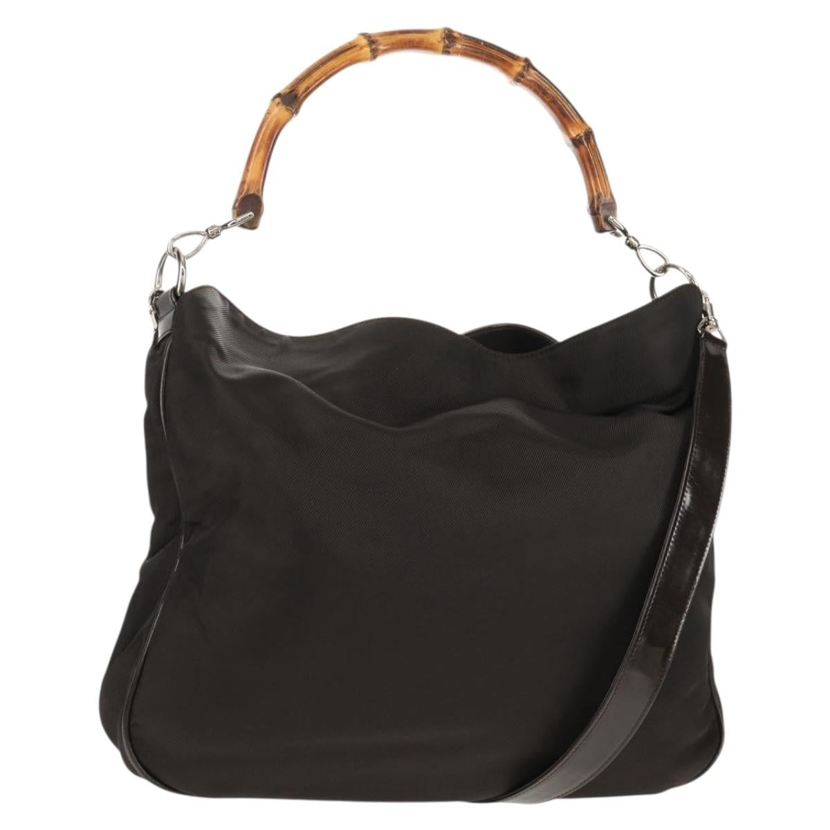 Gucci Vintage Bamboo Shoulder Bag Nylon, BROWN, NYLON, Shoulder bag