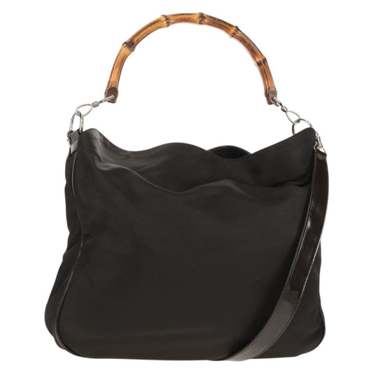 Gucci Vintage Bamboo Shoulder Bag Nylon, BROWN, NYLON, Shoulder bag
