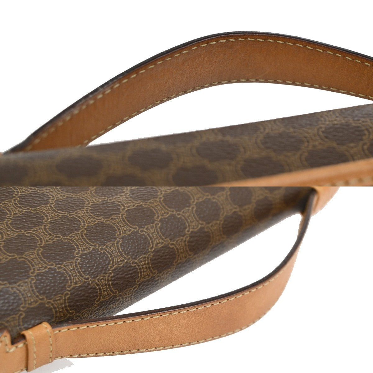 Celine Vintage Macadam Handbag Canvas and Leather, BROWN, CANVAS, Handbag