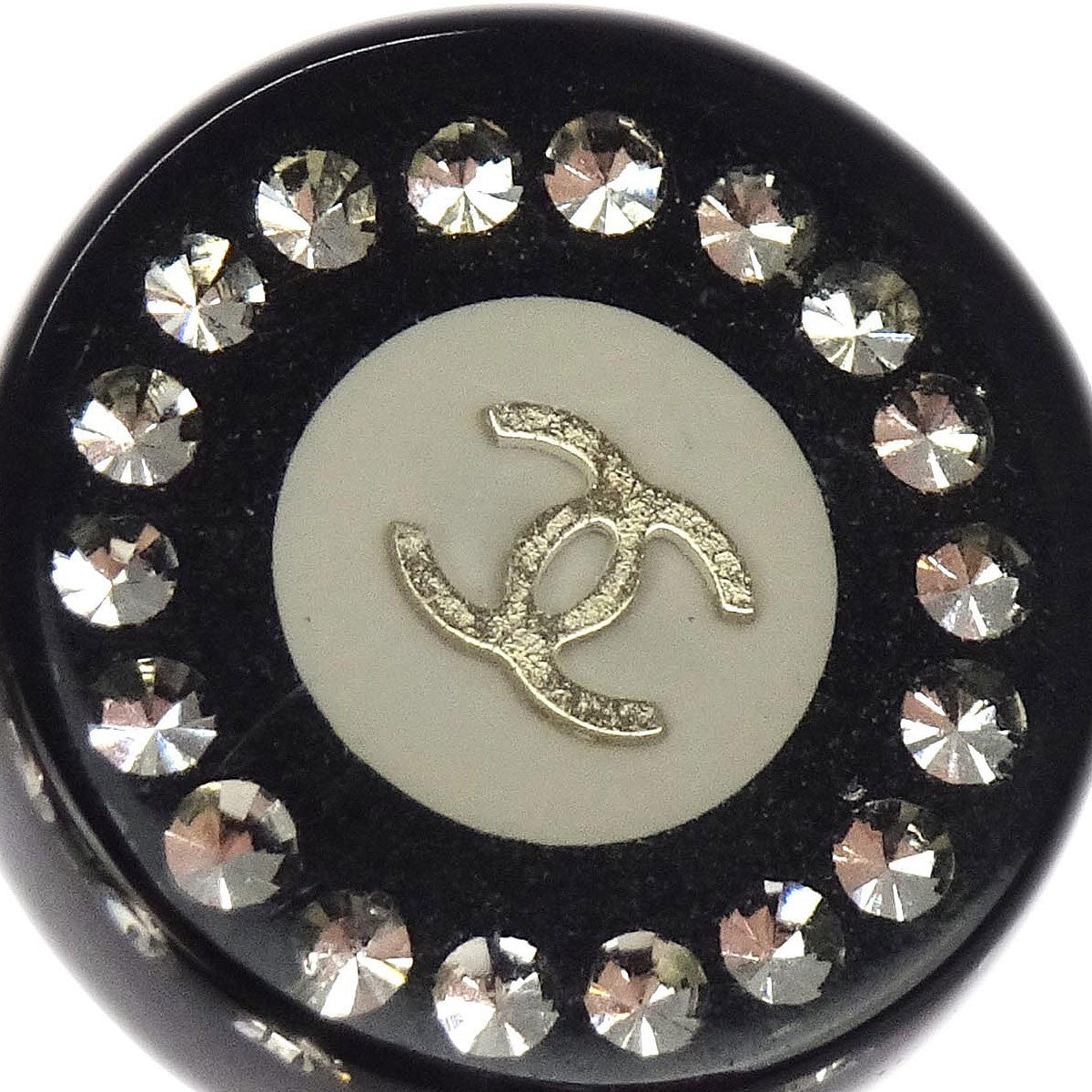 Chanel Vintage CC Round Button Clip-On Earrings Metal, Black, Plastic, Earrings
