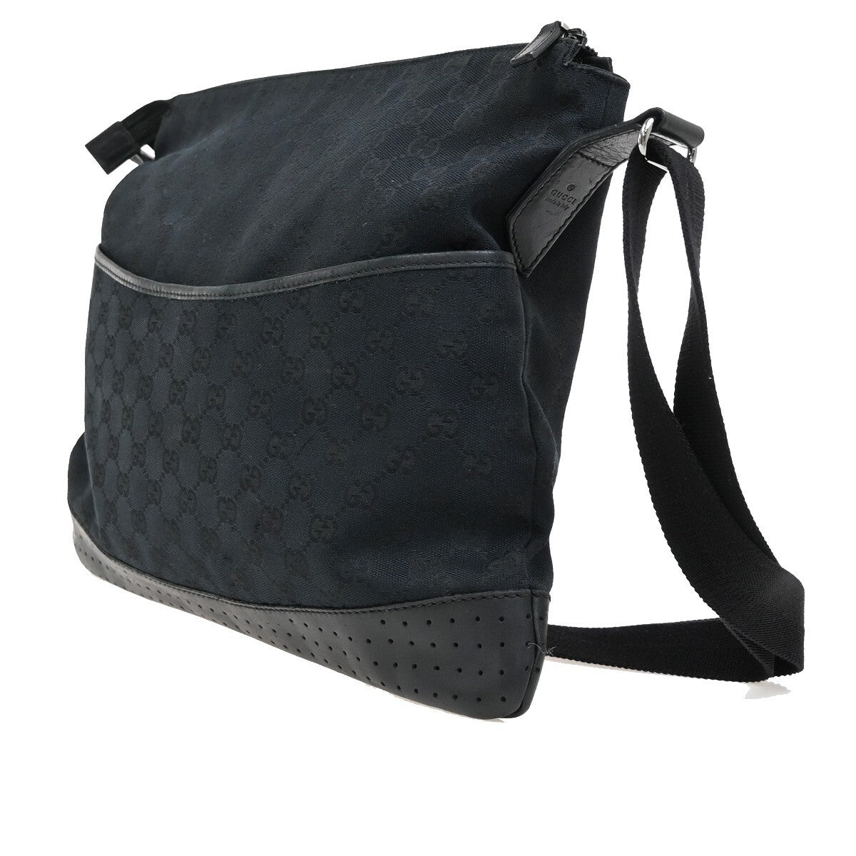 Gucci Zip Messenger Bag GG Denim, BLACK, CANVAS, Crossbody bag