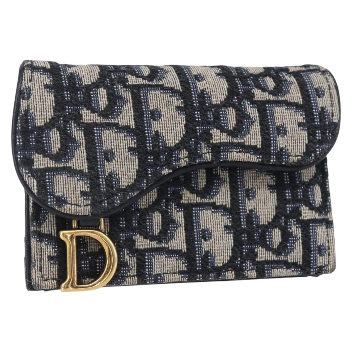 Christian Dior Saddle Card Case Oblique Canvas, NAVY, CANVAS, Card Holders