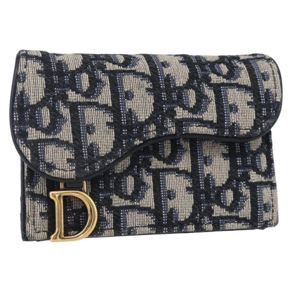 Christian Dior Saddle Card Case Oblique Canvas, NAVY, CANVAS, Card Holders