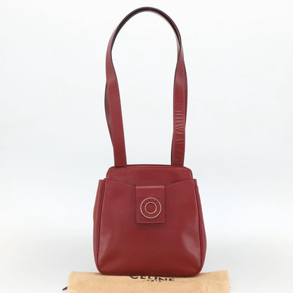 Celine Circle logo Leather, Burgundy, Leather, Tote Bag