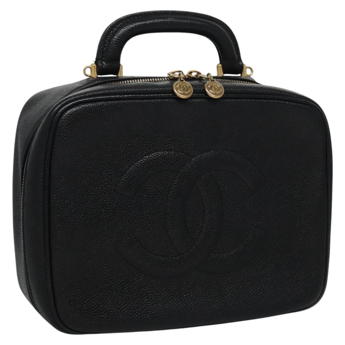 Chanel Vintage Timeless Zip Around Vanity Case Caviar, BLACK, LEATHER, Toiletry Case