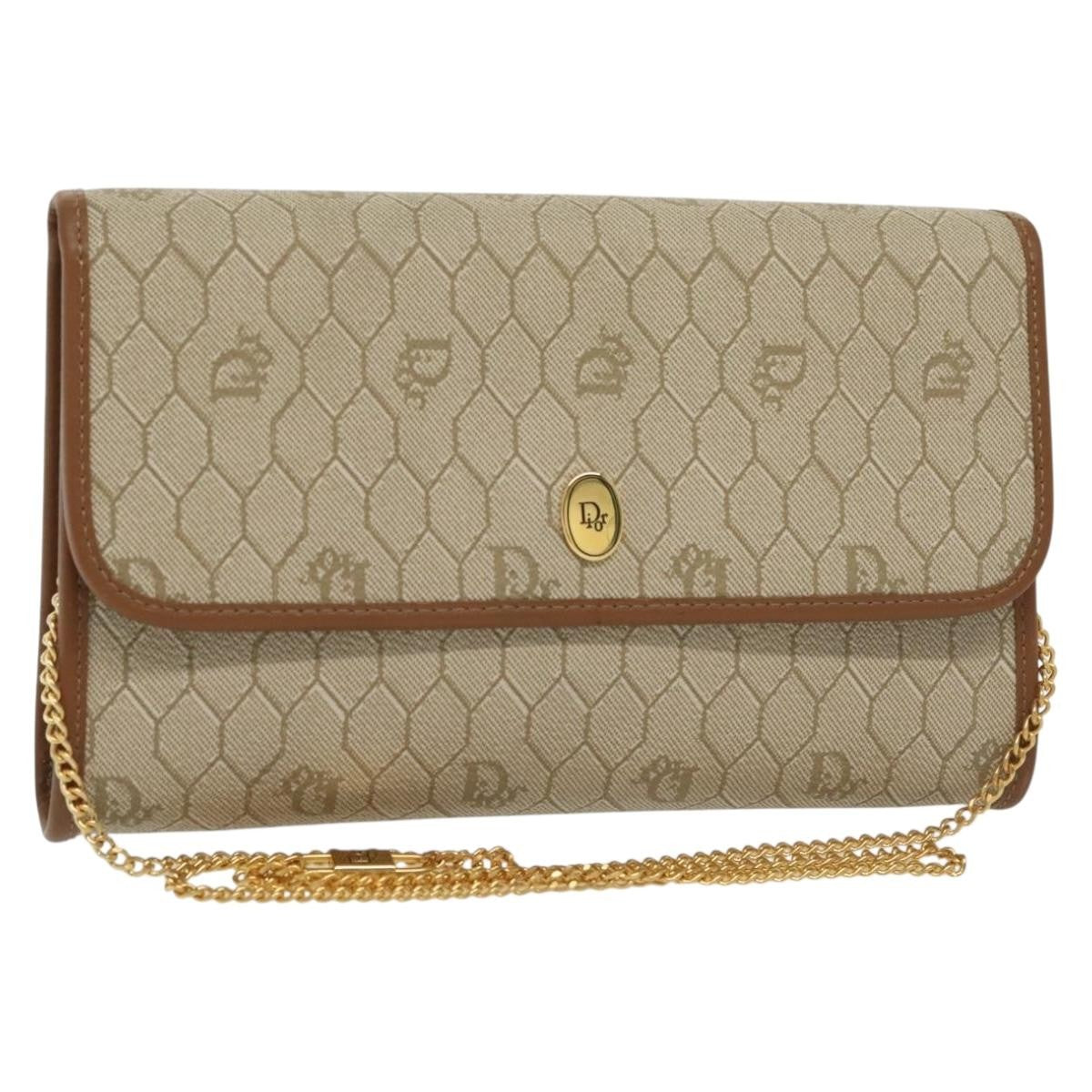 Christian Dior Vintage Honeycomb chain Canvas, BEIGE, CANVAS, Handbag