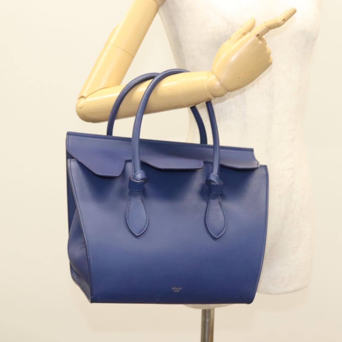 Celine Tie Knot Tote Smooth Leather, NAVY, LEATHER, Handbag