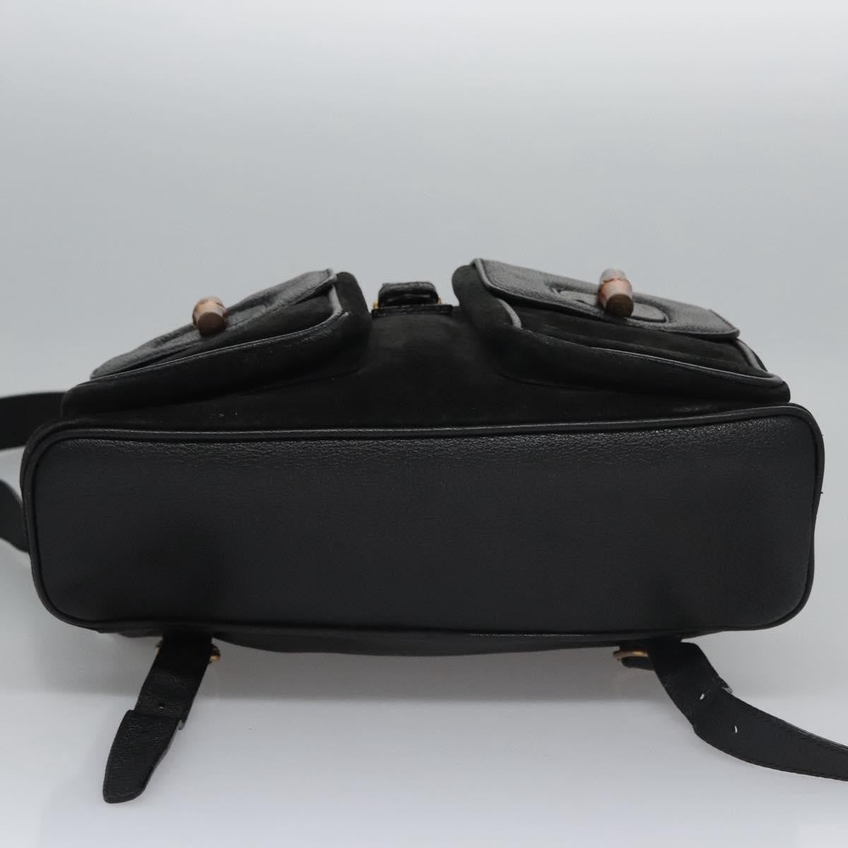 Gucci Vintage Bamboo Backpack Suede and Leather, Black, Suede, Backpack