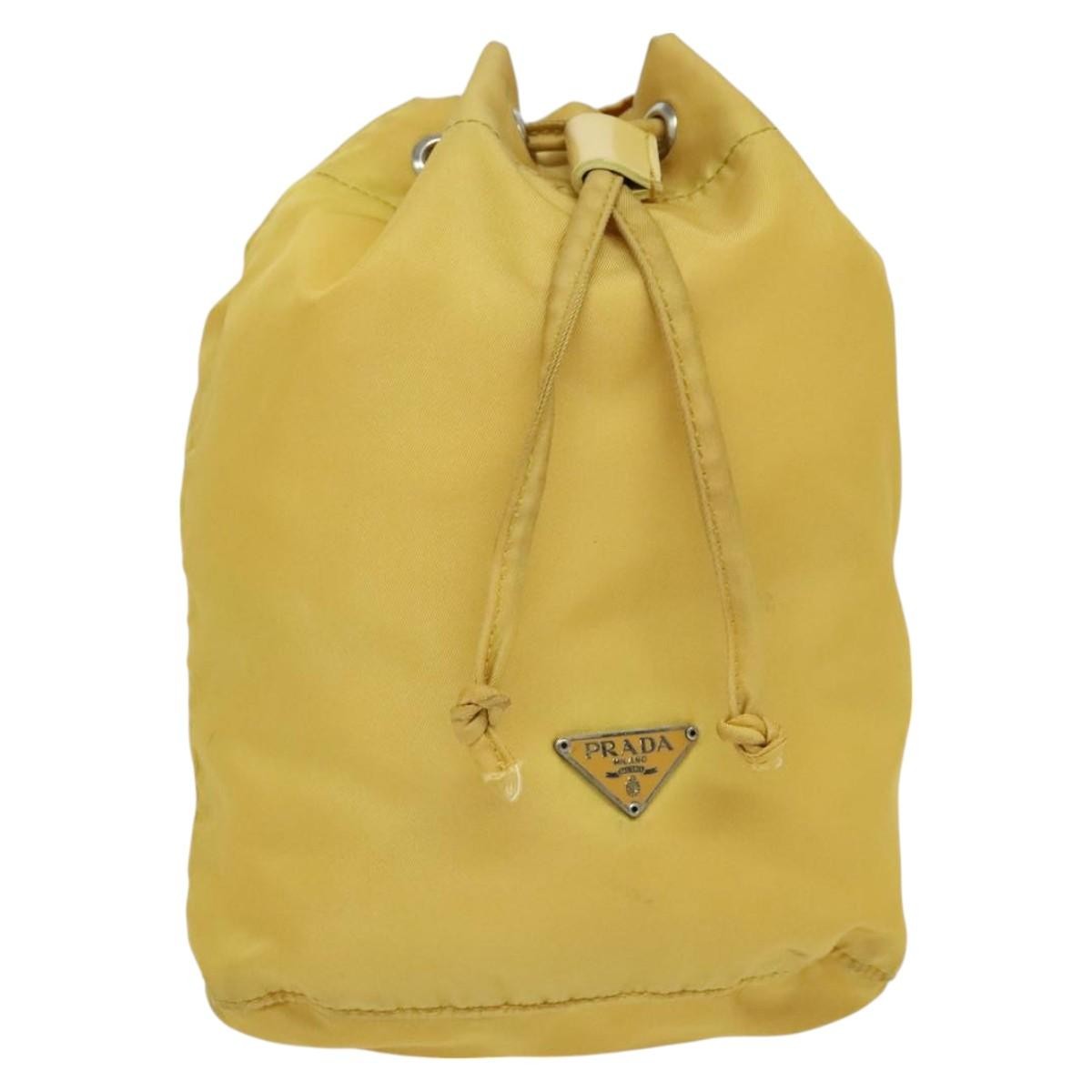 Prada Drawstring Wristlet Bucket Bag Tessuto, YELLOW, NYLON, Clutche & pouche