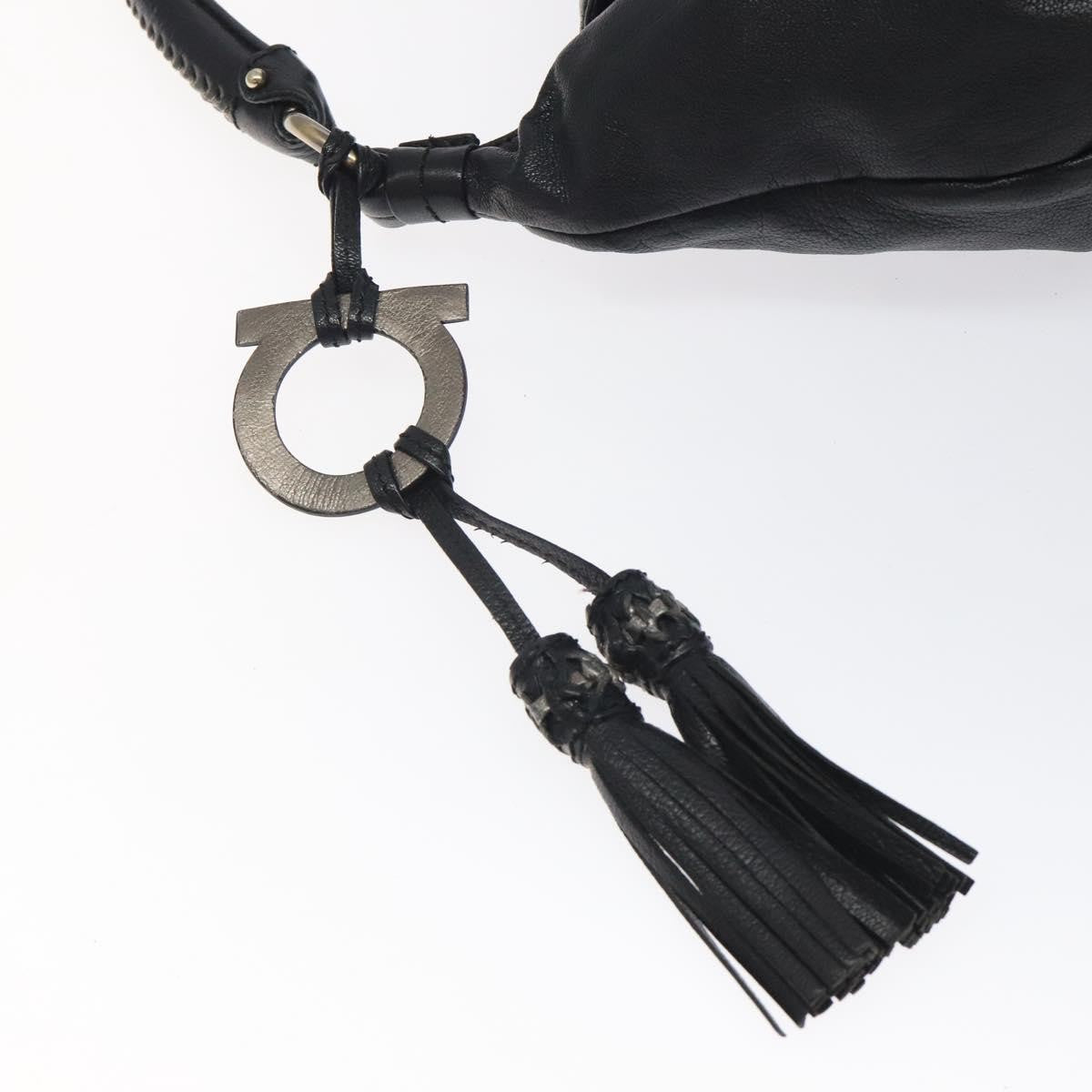 Salvatore Ferragamo Gancini handbag Leather, BLACK, LEATHER, Handbag