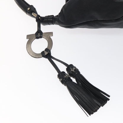 Salvatore Ferragamo Gancini handbag Leather, BLACK, LEATHER, Handbag