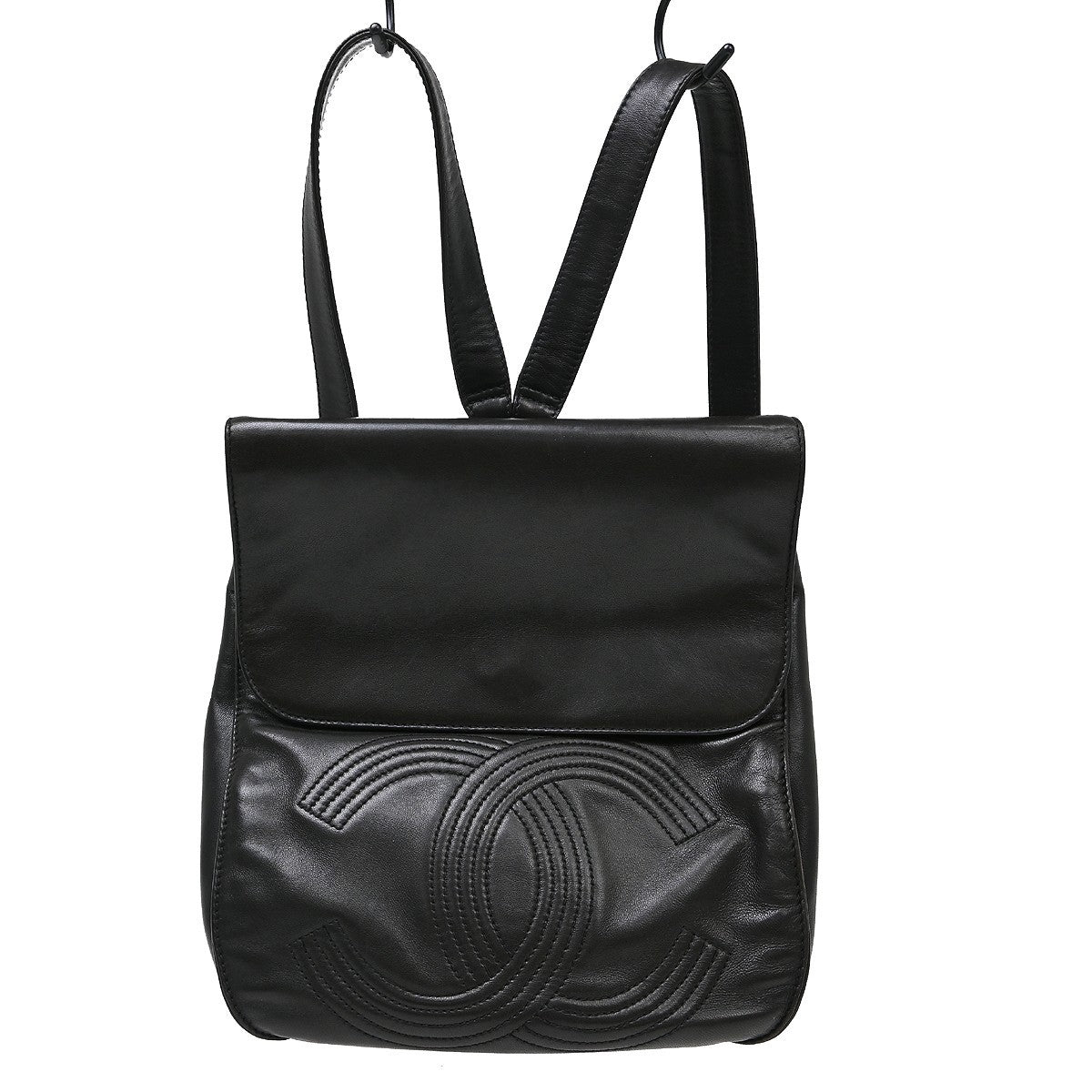 Chanel Vintage Flap Backpack Leather, Black, Leather, Backpack