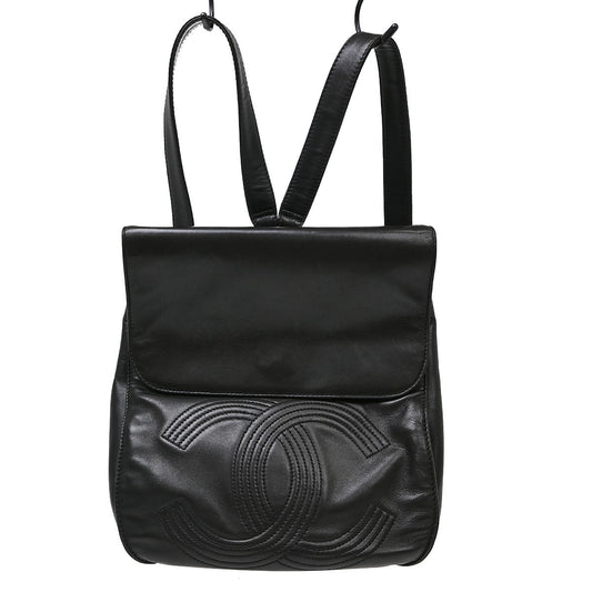 Chanel Vintage Flap Backpack Leather, Black, Leather, Backpack