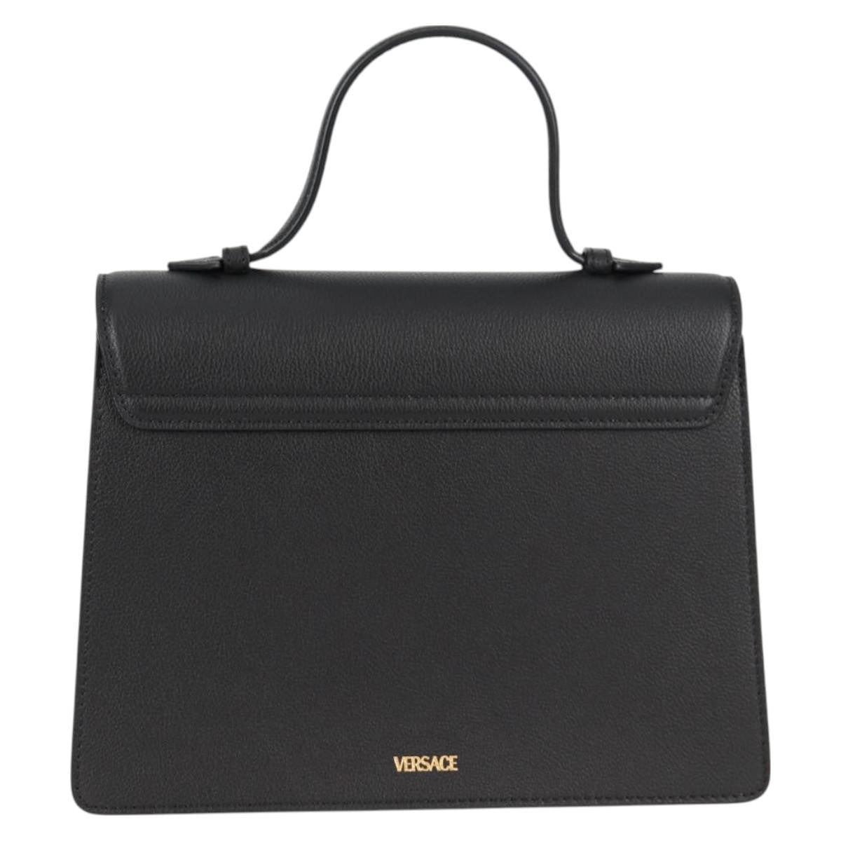 Versace La Medusa Top Handle Bag Leather, BLACK, LEATHER, Handbag