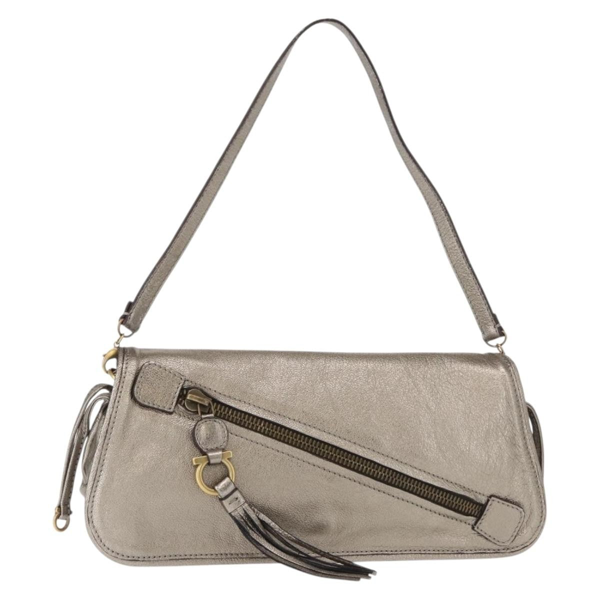 Salvatore Ferragamo Gancini Shoulder Bag Leather, SILVER, LEATHER, Shoulder bag