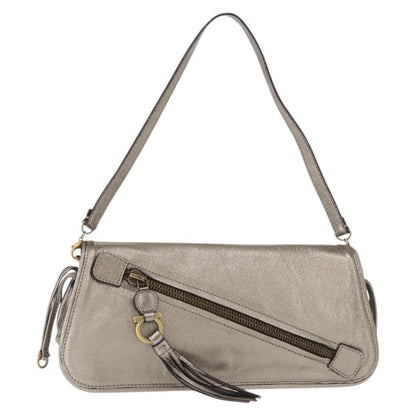 Salvatore Ferragamo Gancini Shoulder Bag Leather, SILVER, LEATHER, Shoulder bag