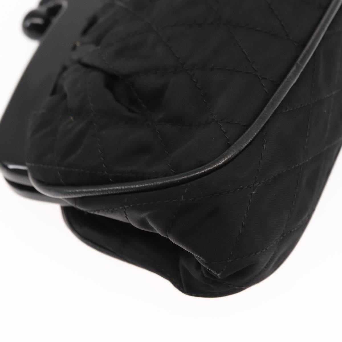 Chanel Vintage Kisslock Frame Bag Pleated Satin, BLACK, SATIN, Shoulder bag