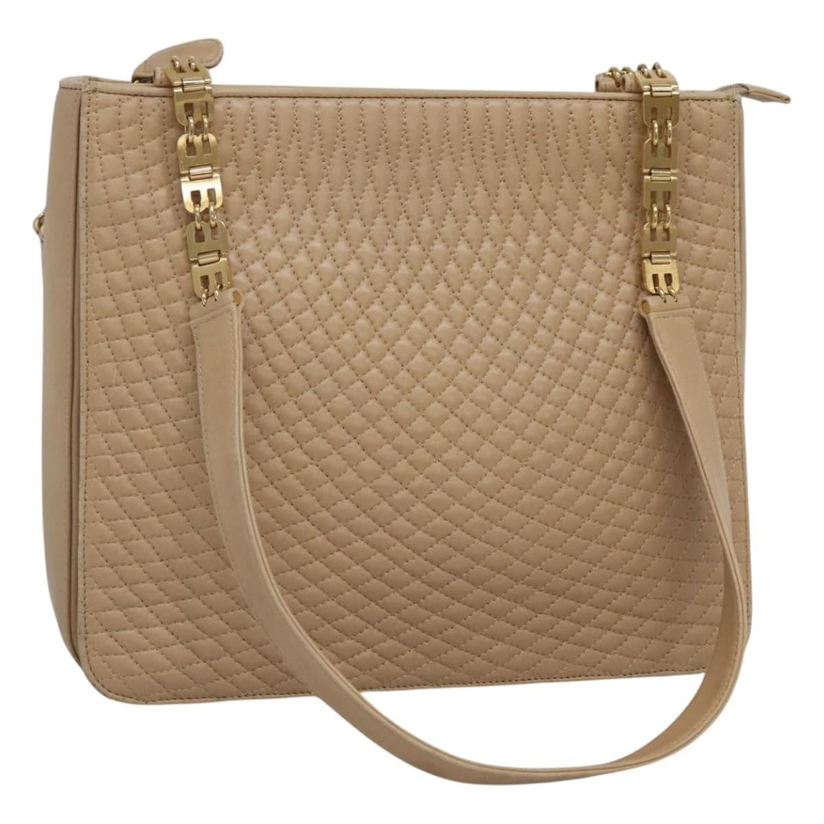 Bally Vintage Chain Shoulder Bag Quilted Leather, BEIGE, LEATHER, Shoulder bag