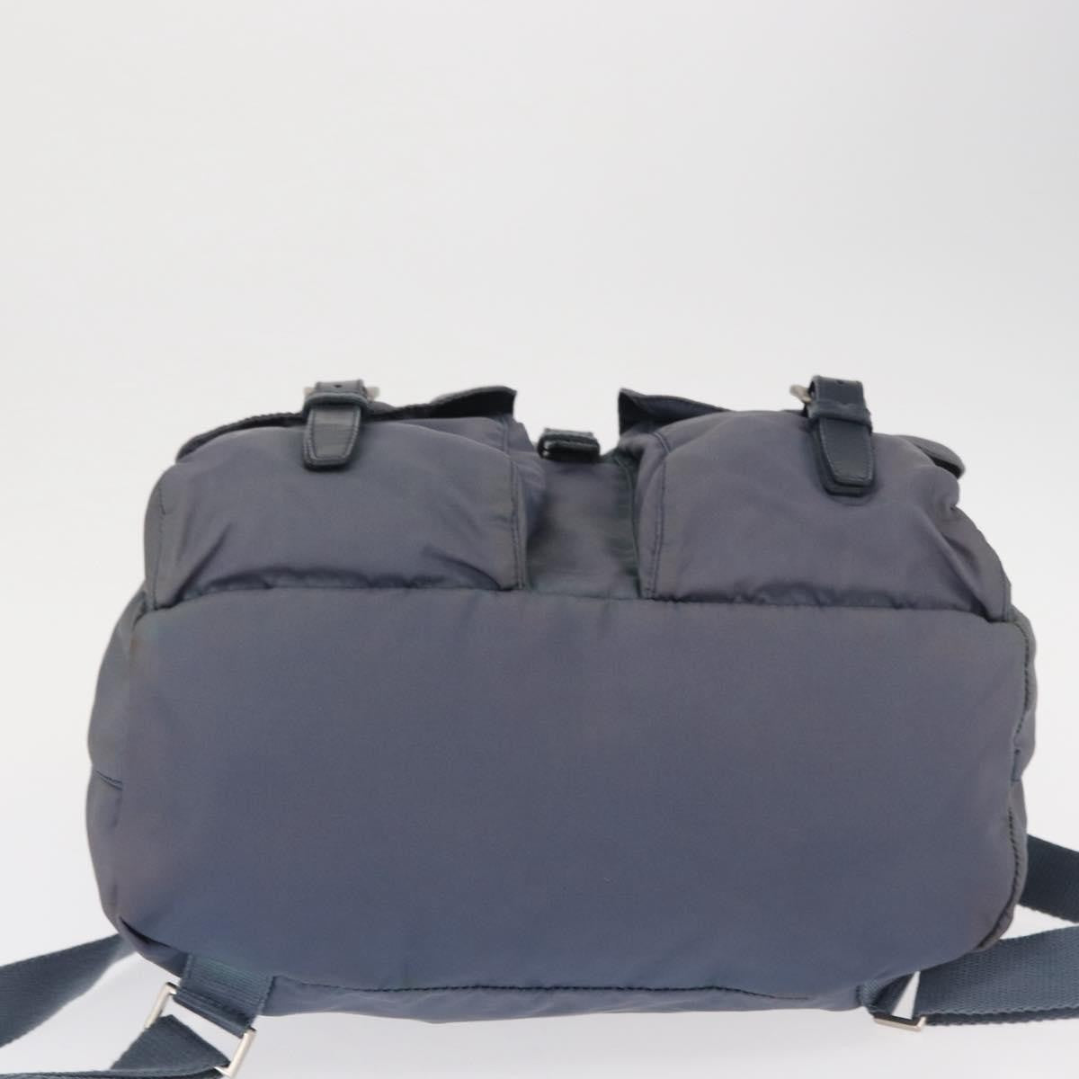 Prada Vela Double Front Pocket Backpack Tessuto with Saffiano Leather, BLUE, NYLON, Backpack