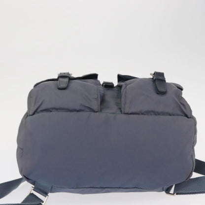 Prada Vela Double Front Pocket Backpack Tessuto with Saffiano Leather, BLUE, NYLON, Backpack