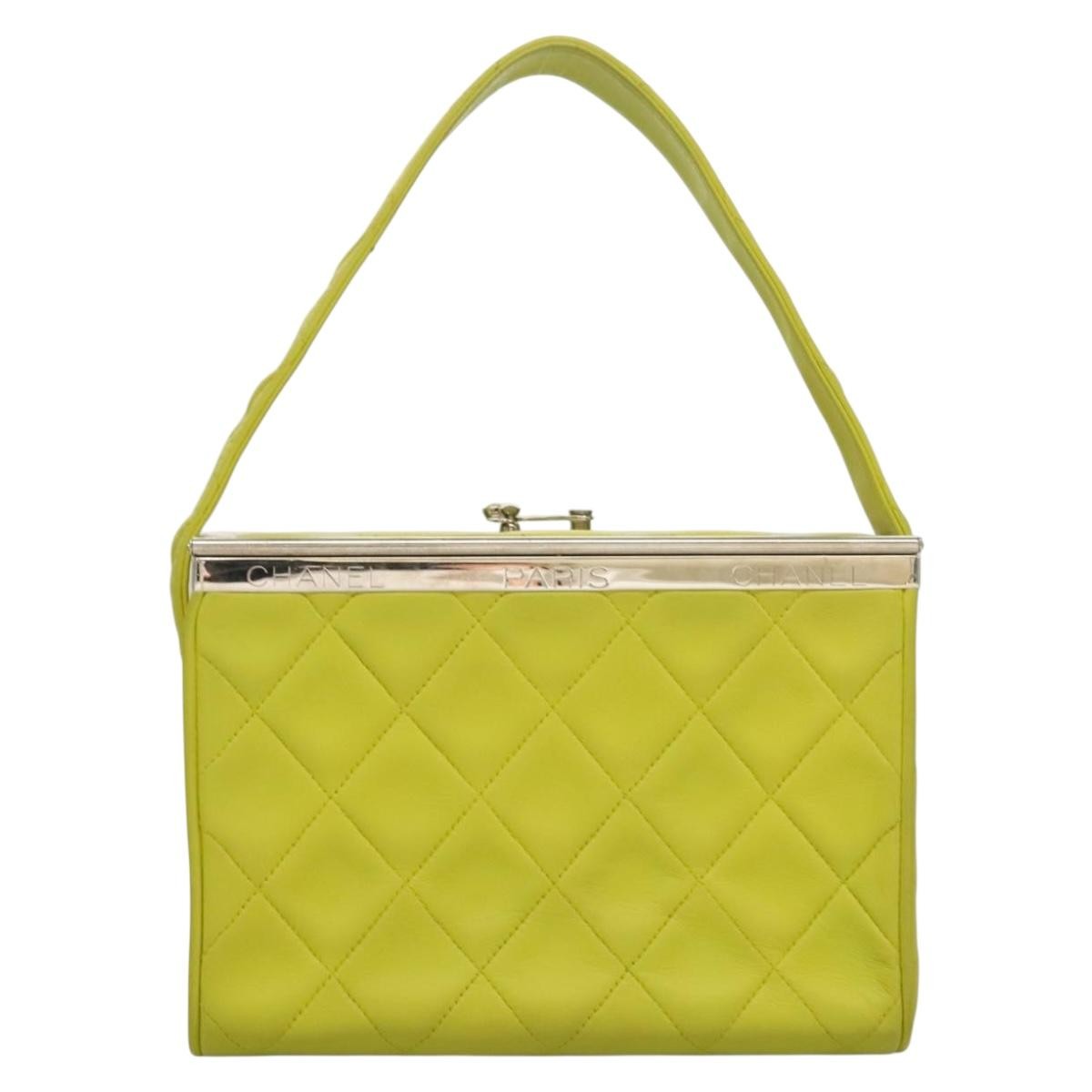 Chanel Vintage Metal Box Bag Quilted Lambskin, YELLOW, LEATHER, Handbag