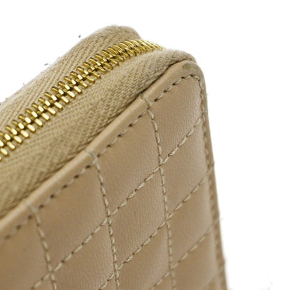 Celine C Charm Zip Around Wallet Quilted Leather, BEIGE, LEATHER, Wallets