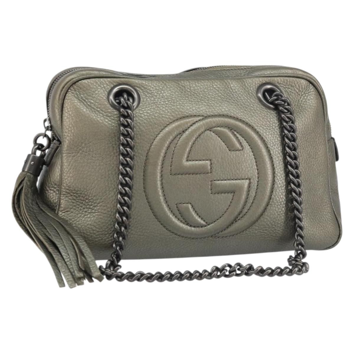 Gucci Soho Chain Zip Shoulder Bag Leather, GOLD, LEATHER, Shoulder bag