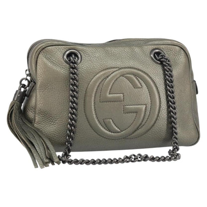 Gucci Soho Chain Zip Shoulder Bag Leather, GOLD, LEATHER, Shoulder bag