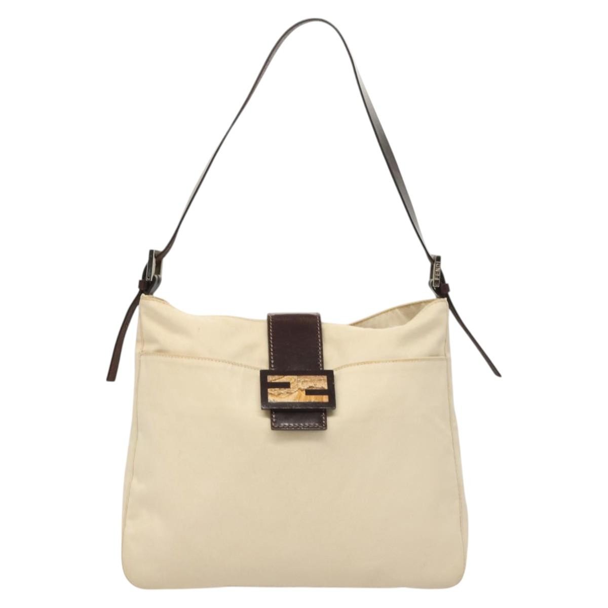Fendi Vintage FF Buckle Shoulder Bag Canvas, WHITE, CANVAS, Shoulder bag