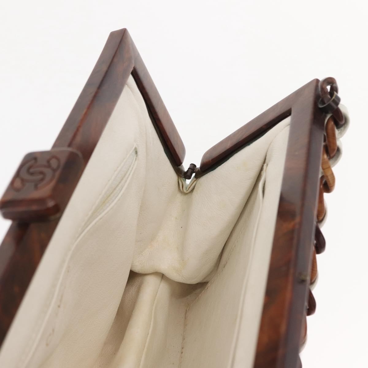 Chanel Wooden Frame Striped Shoulder Bag Leather, WHITE, LEATHER, Shoulder bag