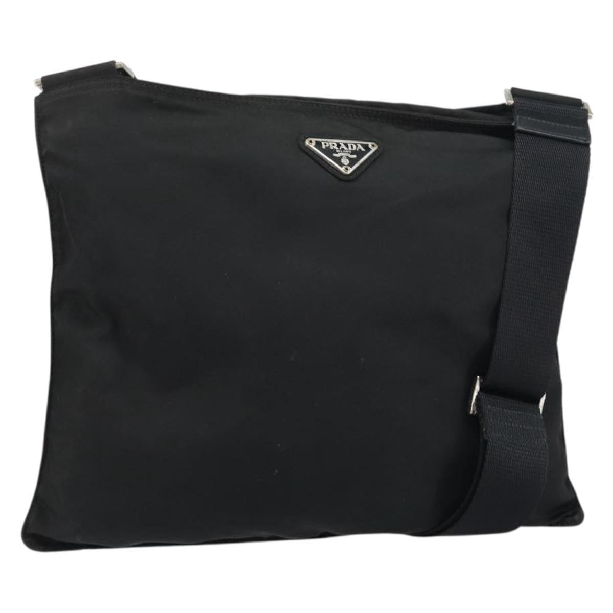 Prada Flat Messenger Bag Tessuto, BLACK, NYLON, Shoulder bag