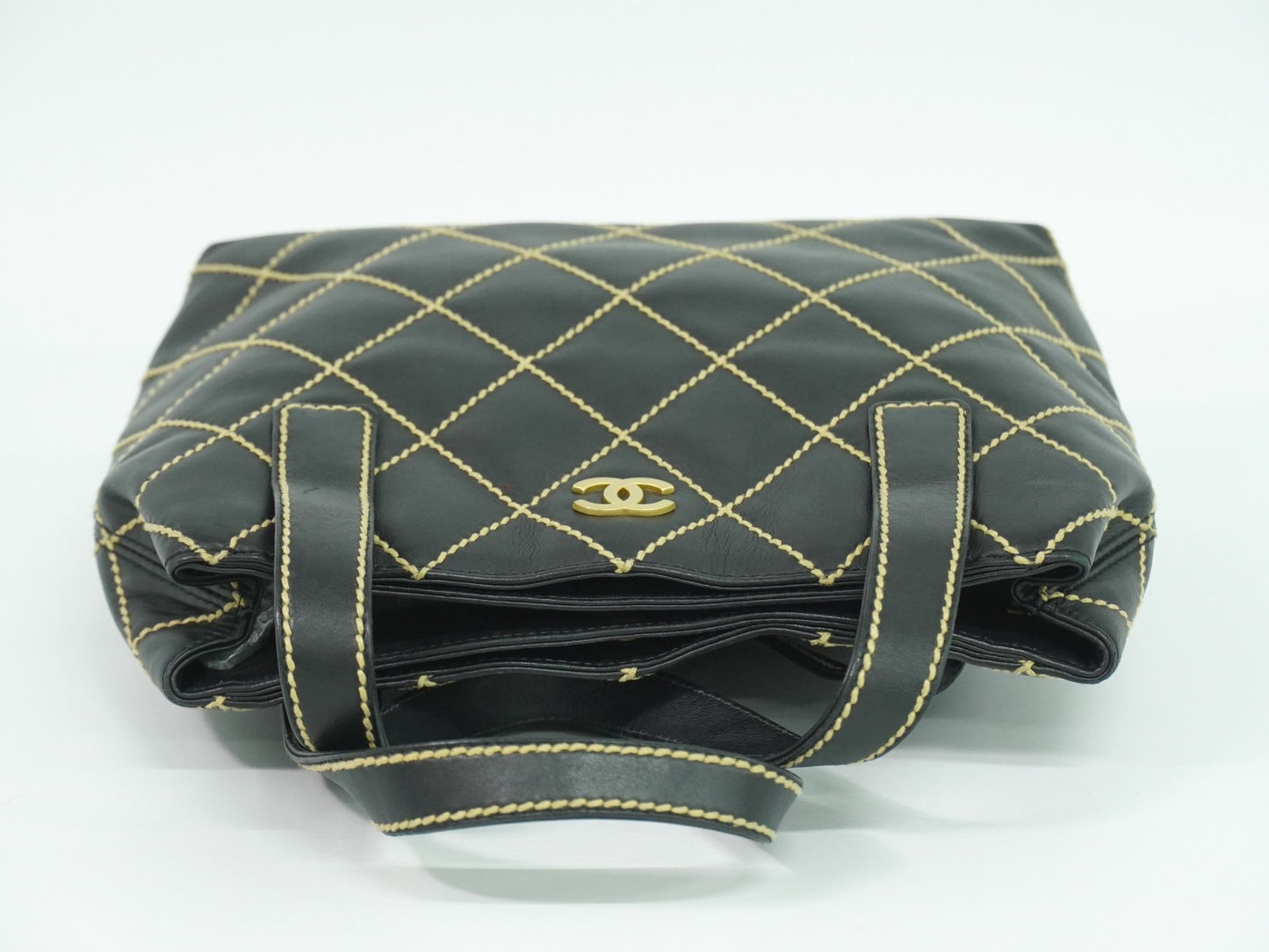 Chanel Surpique Tote Quilted Leather, BLACK, LEATHER, Handbag