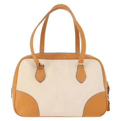 Prada Bowler Bag Canvas with Leather, BEIGE, CANVAS, Handbag