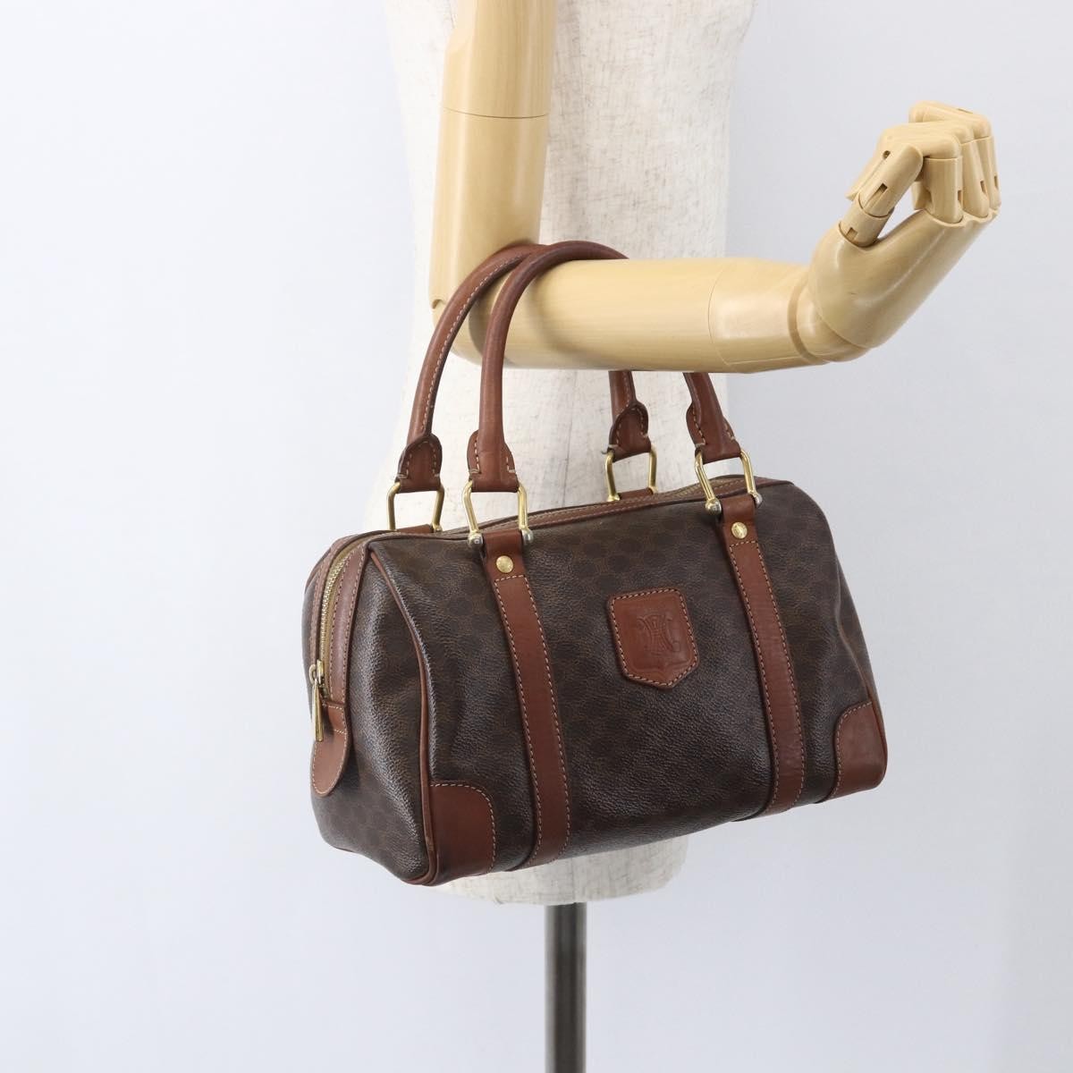 Celine Vintage Macadam Handbag Canvas and Leather, BROWN, CANVAS, Shoulder bag