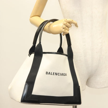 Balenciaga Navy Cabas Canvas with Leather, WHITE, CANVAS, Tote bag