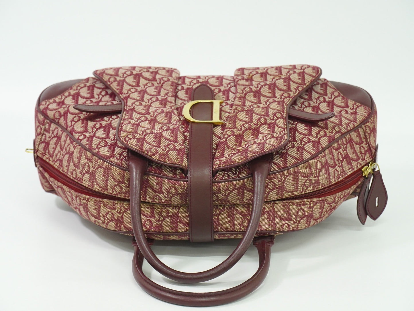 Christian Dior Vintage Saddle Bowler Bag Diorissimo Canvas, BURGUNDY, CANVAS, Handbag