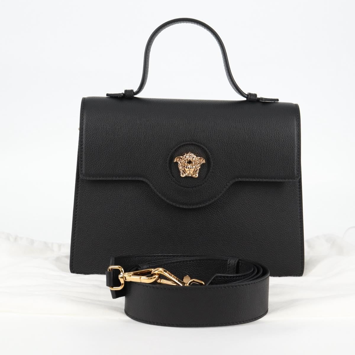 Versace La Medusa Top Handle Bag Leather, BLACK, LEATHER, Handbag