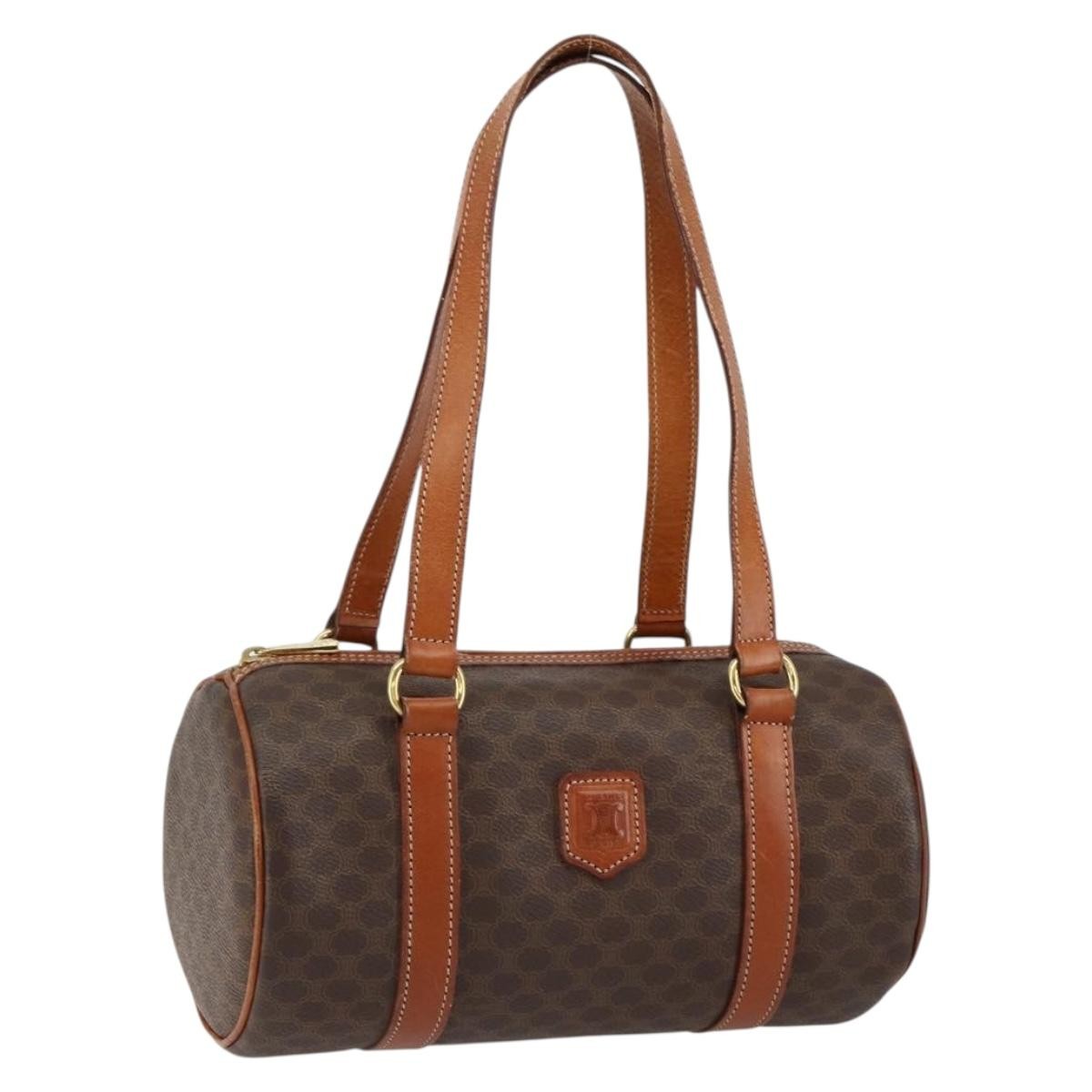 Celine Vintage Macadam Handbag Canvas and Leather, BROWN, PVC, Shoulder bag