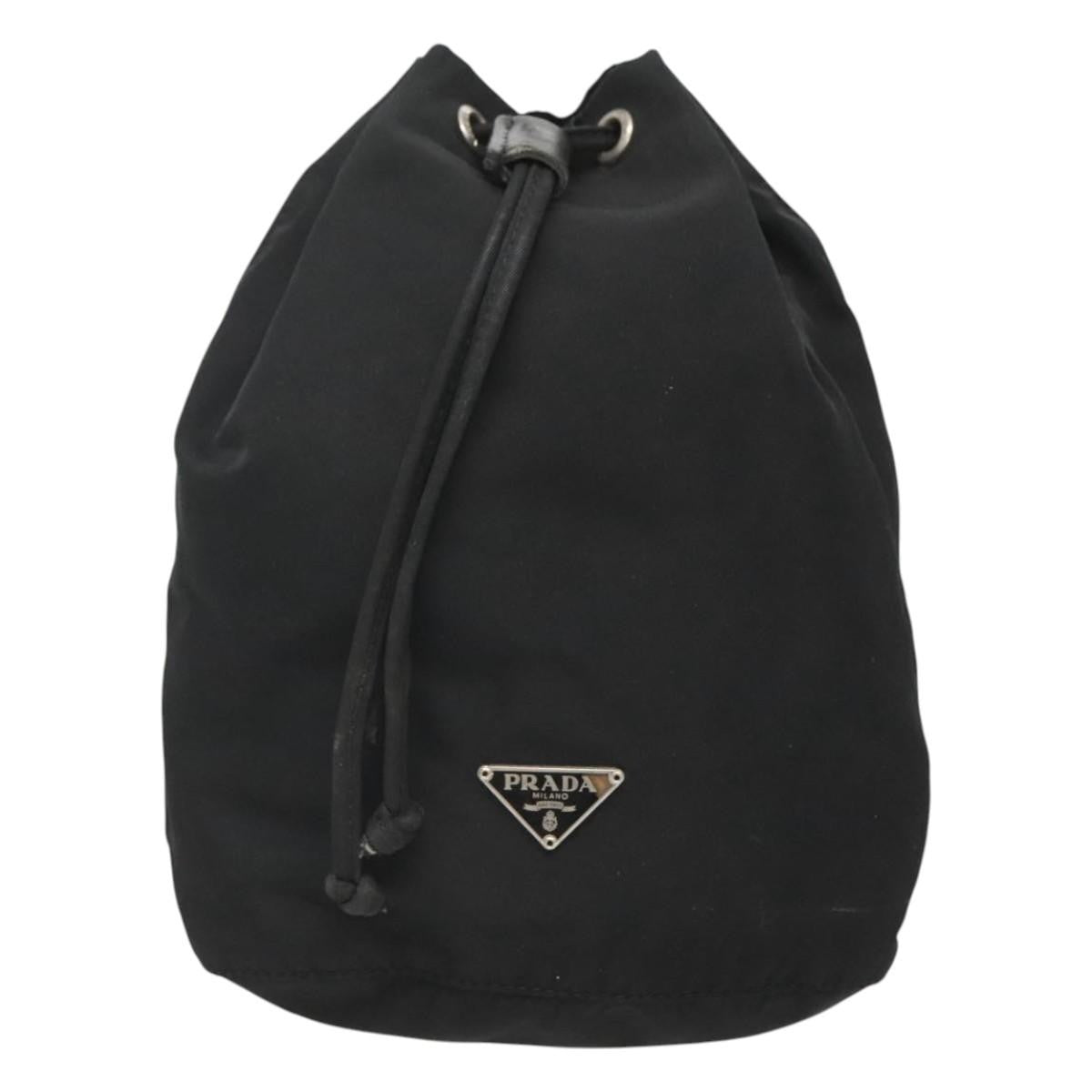 Prada Vela Drawstring Bucket Pouch Tessuto, BLACK, NYLON, Clutche & pouche